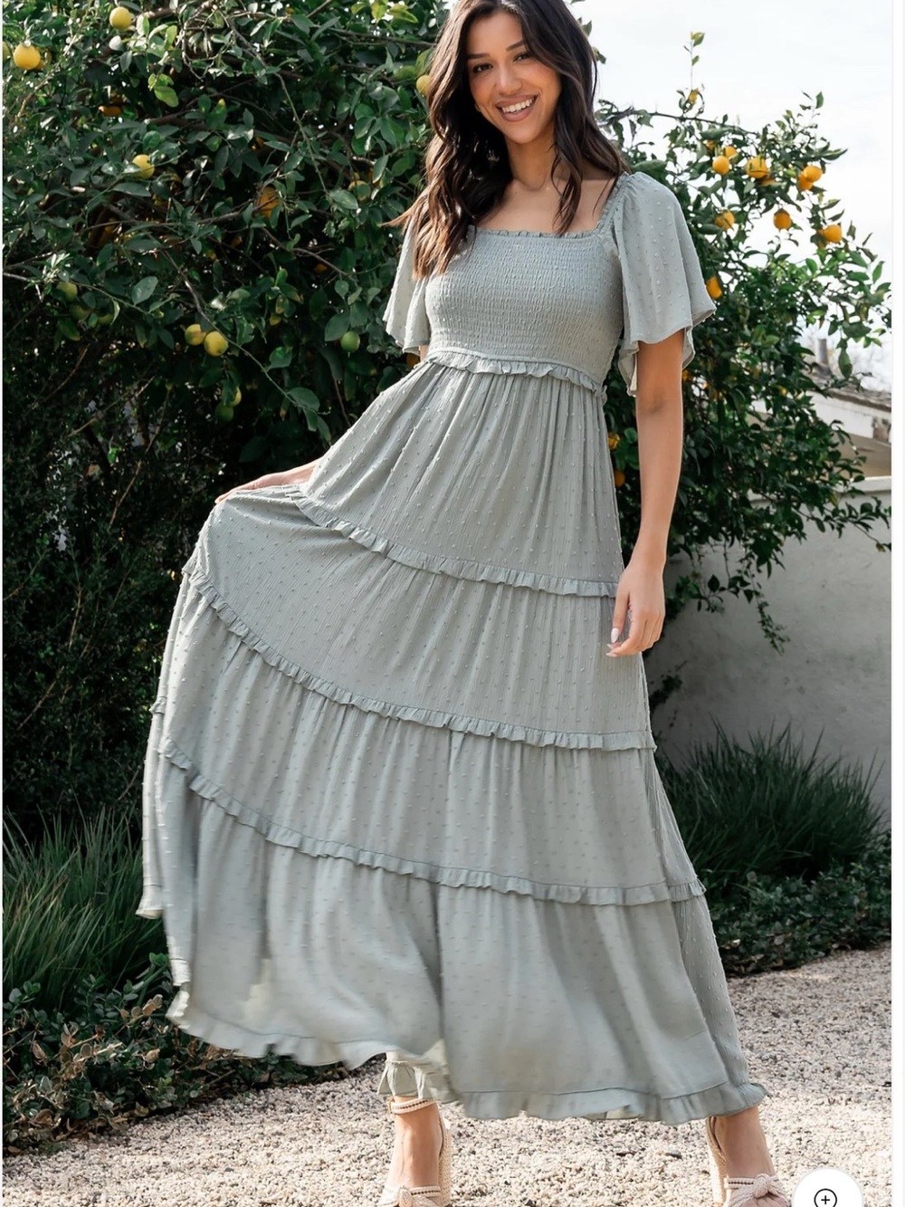 Baltic Born Sage Green Tiered Swiss Dot Maxi Dress Size XL NWT